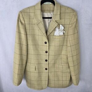 Orvis Sporting Traditions Womens 14 Yellow Windowpane Plaid 100% Wool Blazer USA